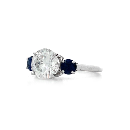 14K White Gold Estate Moissanite and Sapphire 3Stone 4Prong Ring Size5 2.2dwt  