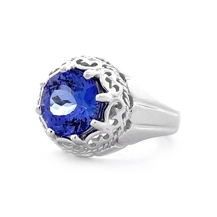 14K White Gold Estate Tanzanite Prong Set Scroll Halo Dome Ring Size7.45 5.0dwt 