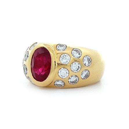 18K Yellow Gold Estate Domed Ring w/1 Oval Thai Ruby=2.00apx (8.55 x 5.89 x 4.69 mm) GIA#1236525036 and Diams=1.00apx VS G-H Size4.75 #RG712E