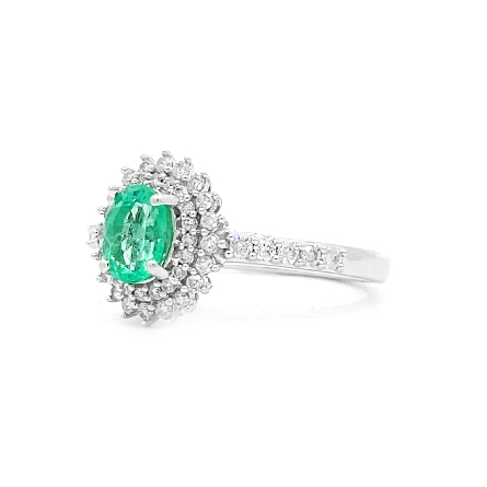 14K White Gold Estate Double Halo Emerald Ring w/Diams=.50apx SI2-I1 H-J Size7 2.4dwt
