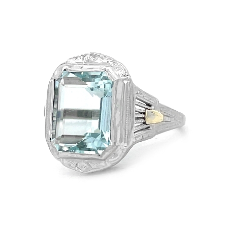 14K White Gold Estate Aquamarine Filigree Ring Size3.75 2.0dwt