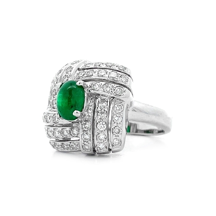 18K White Gold Estate Emerald Cabachon 4Prong Cocktail Ring w/48Diams=.72apx VS-SI G-H-I Size6 5.3dwt 