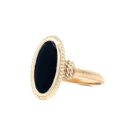 14K Yellow Gold Estate Bezel Set Black Onyx Oval Rope Ring Size7.25 2.7dwt 