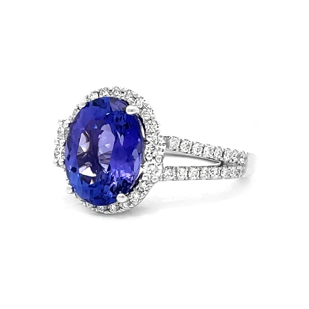 14K White Gold Estate Tanzanite Oval Halo with Split Shank Ring w/54Diams=0.80apx VS G-H Size6 3.3dwt