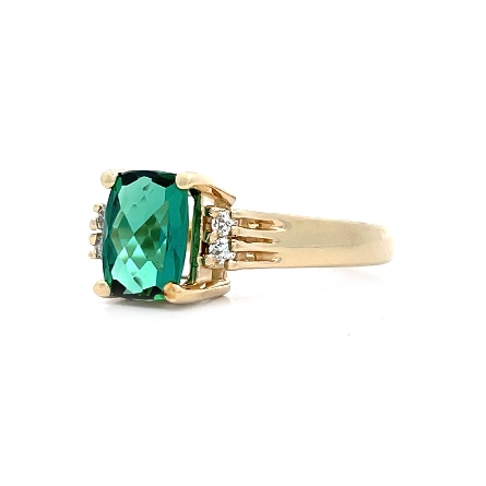 14K Yellow Gold Estate Blue Green Tourmaline 4Prong Ring w/4Diams=0.07apx SI1-I1 H-I Size7.25 2.5dwt  