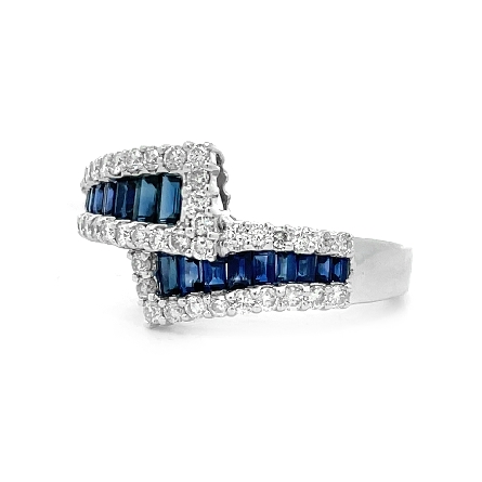 18K White Gold Estate Sapphire Baguette and Shared Prong Bypass Ring w/41Diams=1.00apx SI H-I Size 9 3.6dwt 