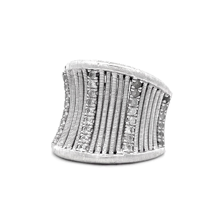 Sterling Silver Estate Gabriel & Co Textured Wide Band w/ White Sapphire Size6 (S150325) 6.5dwt 