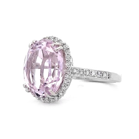 18K White Gold Estate Oval Halo Kunzite Halo Ring w/Diams=.29apx SI H Size6.5 3.0dwt