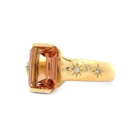 18K Yellow Gold Estate Imperial Topaz Elongated=3.71ct Partial Bezel Ring Size8.25 w/Diams=.03apx SI G-H 5.3dwt