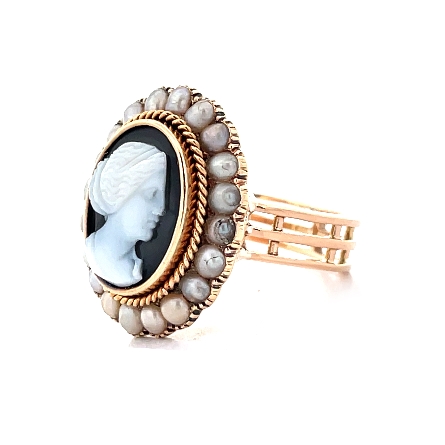 14K and 18K Yellow Gold Estate Sard Onyx and Seed Pearl Agate Cameo Ring Size6.5 4.7dwt 