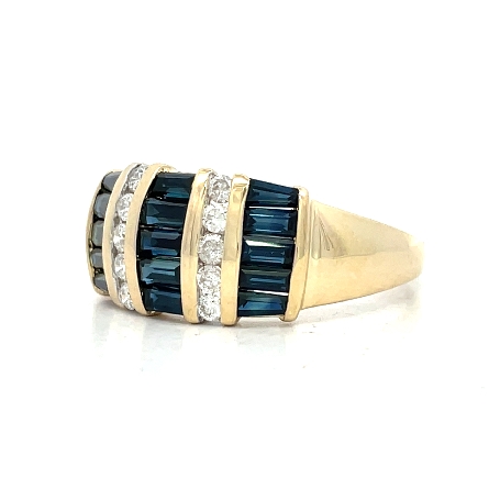 14K Yellow Gold Estate Sapphire Vertical Channel Ring w/10Diams=.20apx I1-I2 I Size10 3.0dwt 