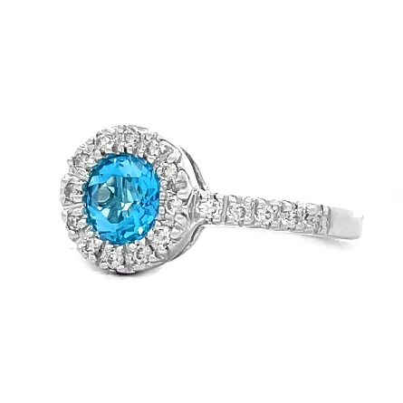 14K White Gold Estate Blue Topaz Halo Ring w/22Diams=.22apx SI1-SI2 I-J Size5.75 2.3dwt 