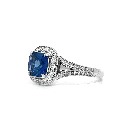 18K White Gold Estate Sapphire Halo Ring w/Diams=.33apx SI H-I Size5.75 2.4dwt 