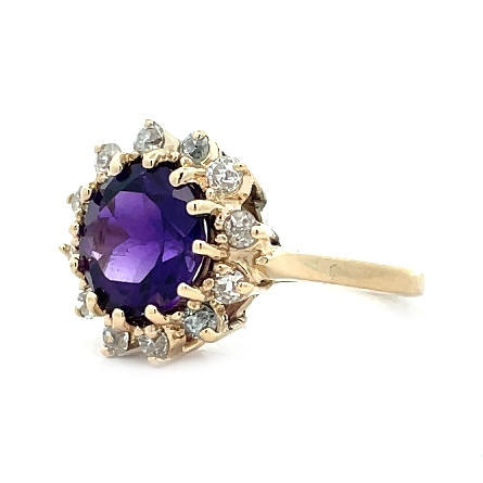 14K Yellow Gold Estate Round Halo Amethyst Ring w/12 Old European Diams=.48apx SI K-L Size6.5 3.0dwt
