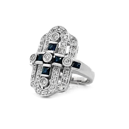 14K White Gold Estate Sapphire Milgrain Antique Style Fashion Ring Size4.75 w/36Diams=.50apx SI1-I1 I-J 4.2dwt 