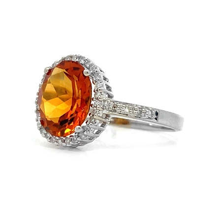 14K White Gold Estate Citrine Oval Halo Fashion Rring w/36 Single Cut Diams=.18apx VS-SI H-I Size7 1.7dwt 