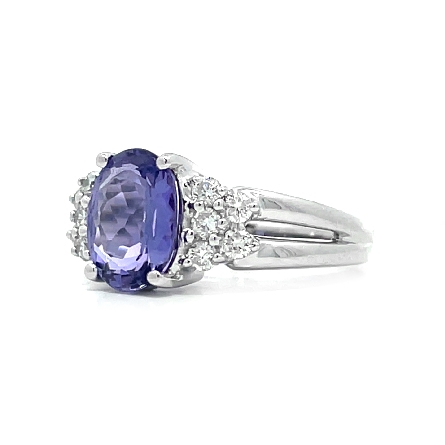 14K White Gold Estate Tanzanite Oval Split Shank Fashion Ring w/Diams=.30apx SI H-I Size6.5 3.1dwt 