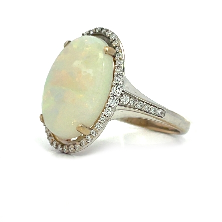 18K White Gold Estate Opal Oval Halo Ring w/Diams=.33apx SI G-H Size 7  3.4dwt