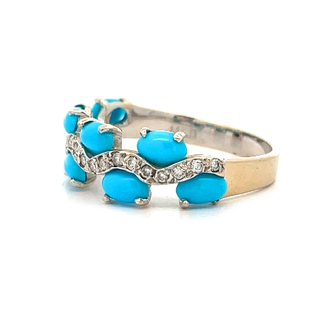 18K White Gold Estate Turquoise Wavy Ring w/20Diams=.24apx VS I Size8.75 2.6dwt 