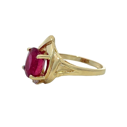 14K Yellow Gold Estate Freeform Ring w/Pink Tourmaline and 1 Diam=.06apx SI H-I Size8 2.5dwt