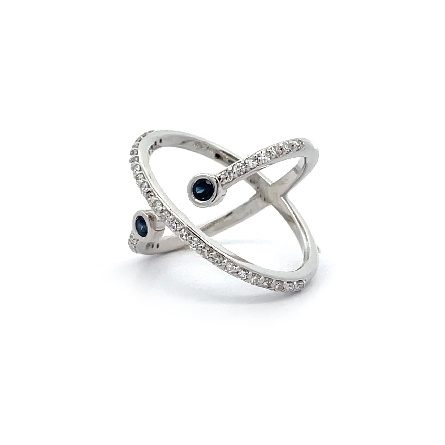 14K White Gold Estate Bezel X Ring w/Sapphire=.14apx and 38Diams=.37apx SI H-I Size6.50 3.1dwt 