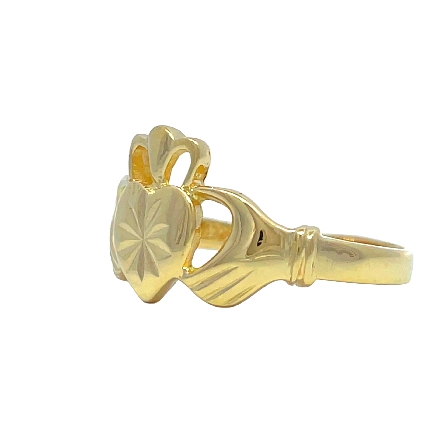 14K Yellow Gold Estate Claddaugh Diamond Cut Heart Ring Size6 2.0dwt 