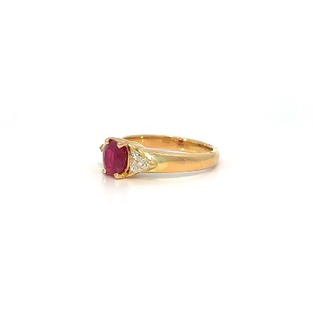 18K Yellow Gold Estate Oval Ruby 4Prong Ring w/2 Trillion Diams=.35apx VS F-G Size6.25 3.5dwt