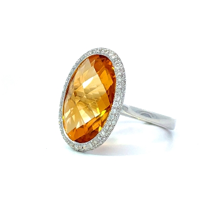 18K White Gold Estate Citrine Oval Halo Fashion Ring w/99Diams=0.79apx VS-SI H-ISize7.75 7.1dwt 