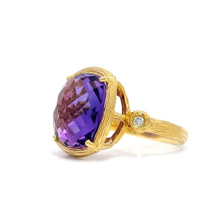 18K Yellow Gold Estate Amethyst Textured Bezel Fashion Ring w/2Diams=0.04apx SI2-I1 I Size 4.5 3.4dwt