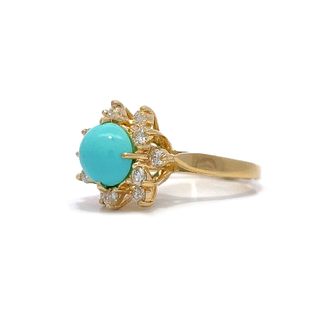 14K Yellow Gold Estate Turquoise Starburst Halo Ring w/12Diams=0.36apx VS-SI G-H Size5.75 2.4dwt