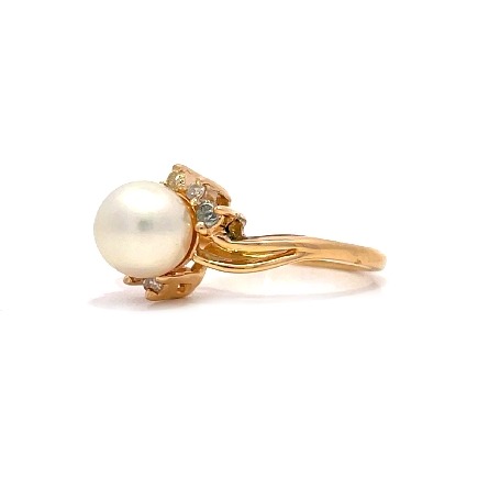 14K Yellow Gold Estate Cultured Pearl Half Halo Ring w/6Diams=0.09apx I1 H-I Size5.75 1.7dwt 