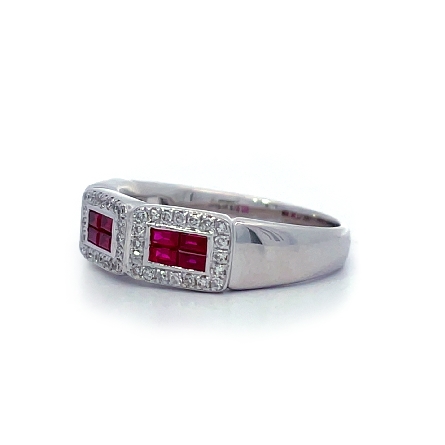 14K White Gold Estate Effy Ruby Milgrain Ring w/60 Single Cut Diams=0.30apx VS-SI I-J Size9 3.8dwt