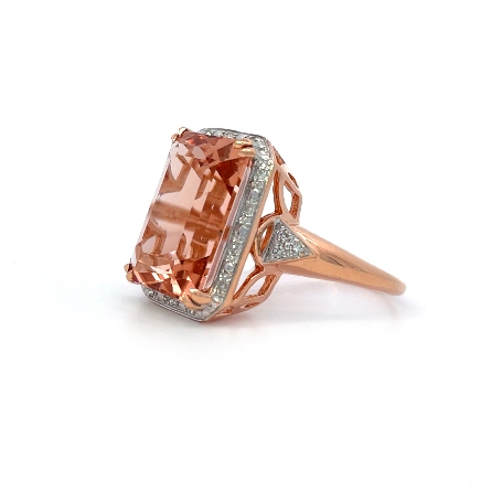 14K Rose and White Gold Estate Emerald Cut Morganite Halo Fashion Ring w/20Diams=0.20apx SI2-I1 I-J Size8.75 4.6dwt