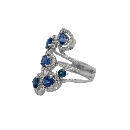 18K White Gold Estate Sapphire=2.50apx 3Row Bypass Halo Ring w/95Diams=0.70apx SI-I H-I Size7 5.6dwt