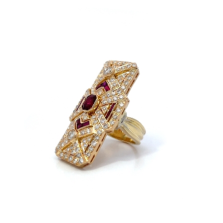 14K and 18K Yellow Gold Estate Ruby Antique Style Elongated Rectangle Bezel and Channel Set Ring w/Diams=1.00apx VS G-H Size6.5 10.0 dwt