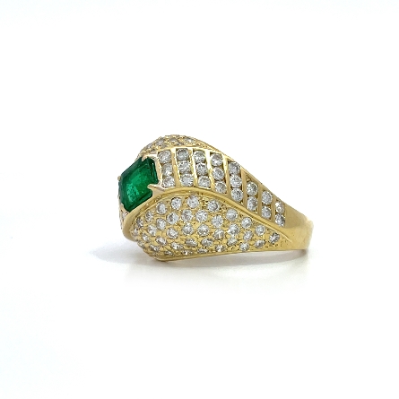 18K Yellow Gold Estate Emerald Channel and Pave Dome Ring w/124Diams=1.74apx VS-SI G-H-I Size8.75 5.3dwt