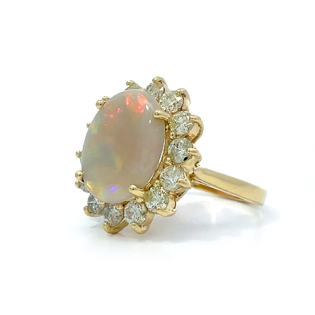 14K Yellow Gold Estate Oval Opal Halo Ring w/14Diams=2.10apx I1 J-K Size8.75 5.0dwt 