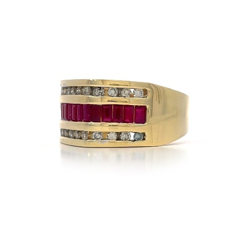 14K Yellow Gold Estate Ruby Gents 3Channel Set Ring w/30Diams=0.90apxSI2-I1 I-J Size11.25 11.9dwt