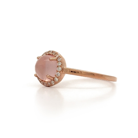 14K Rose Gold Estate Rose Quartz Round Cabochon Halo Fashion Ring w/20Diams=0.10apx VS H-I Size6.5 1.0dwt