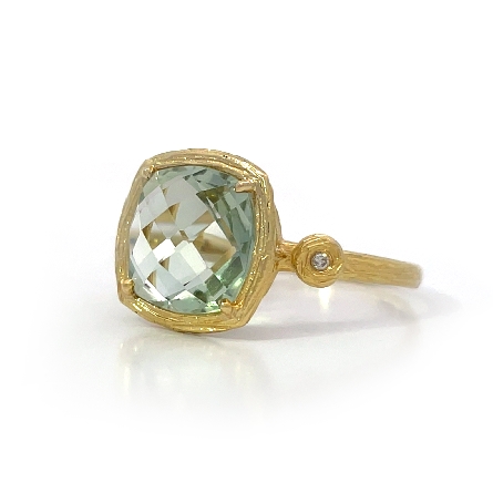 14K Yellow Gold Estate Praisiolite Square Wood Grain Ring w/2Diams=.02apx I1 H-I Size9 2.2dwt 