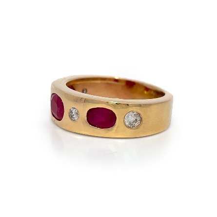 14K Yellow Gold Estate Ruby Burnished Set Band W/4 Old European Diams= .32apx VS-I2 J-K  Size9.75 6.7dwt 