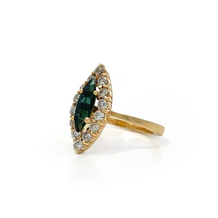 14K Yellow Gold Estate Green Sapphire Marquise Halo Ring w/14Diams=.53apx VS H-I Size5.75 2.5dwt 