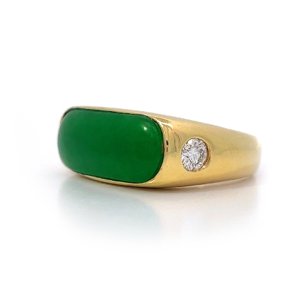18K Yellow Gold Estate East To West Bezel Jadeite Ring w/2Diams=.40apx SI G-H Size9 9.6dwt 
