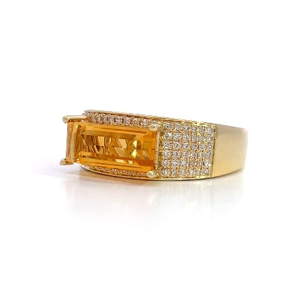 14K Yellow Gold Estate Emerald Cut Citrine East West Pave Ring W/90Single Cut Diams=.27apx VS-I1 H-I Size8 3.8dwt 