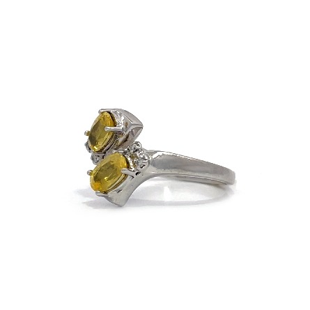 14K White Gold Estate Yellow Sapphire Bypass Ring w/4Diams=.04apx VS-SI H-I Size6.5 2.5dwt 