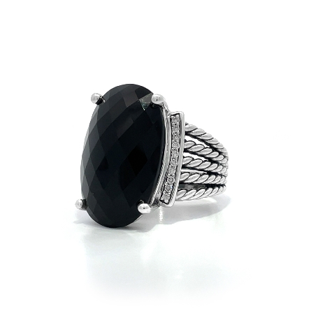 Sterling Silver Estate David Yurman Black Onyx Oval Wheaton Ring w/20Diams=0.20apx VS H-I Size10.5 12.0dwt