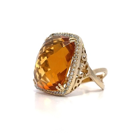 14K Yellow Gold Estate Citrine Rectangle Halo Crossover Split Shank Ring w/55Diams=0.44apx SI H-I Size8 12.0dwt
