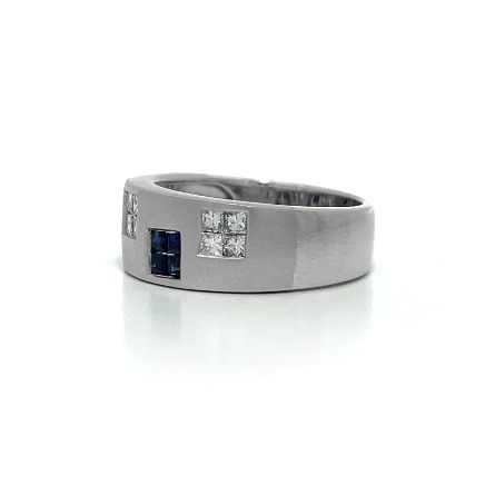 14K White Gold Estate Sapphire Invisible Set Satin Finish Band w/12Diams=0.36apx VS H-I Size6.5 3.6dwt