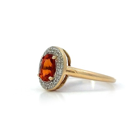 10K Two Tone Estate Spessartine Garnet Oval Halo Fashion Ring w/18 Single Cut Diams=.09apx SI-I H-I Size6.25 1.4dwt