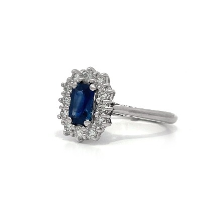 Platinum Estate Emerald Cut Sapphire Halo Ring w/12 Diams=0.50apx SI-I1 H-I Size6.25 4.1dwt
